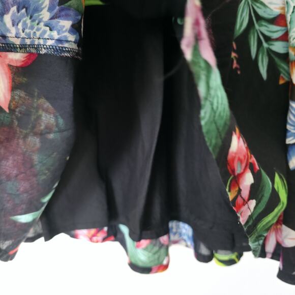 Pomodoro Floral Midi Skirt Womens UK 16 US 12 Black Multi Boho Cottage A-line - Picture 6 of 10